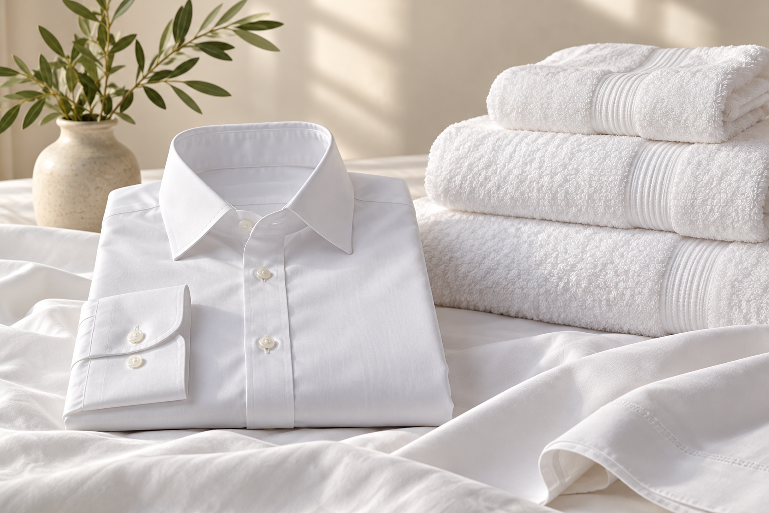 White clothing and hotel linens